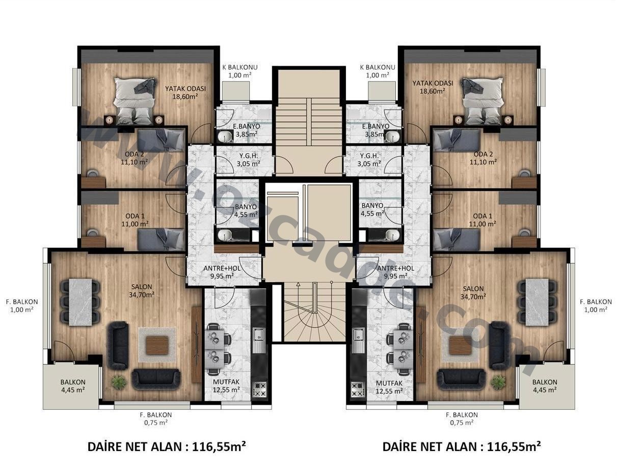 PROJEDEN SATILIK CADDEBOSTAN'DA 3+1 120 M2 NET DAİRE görsel 2